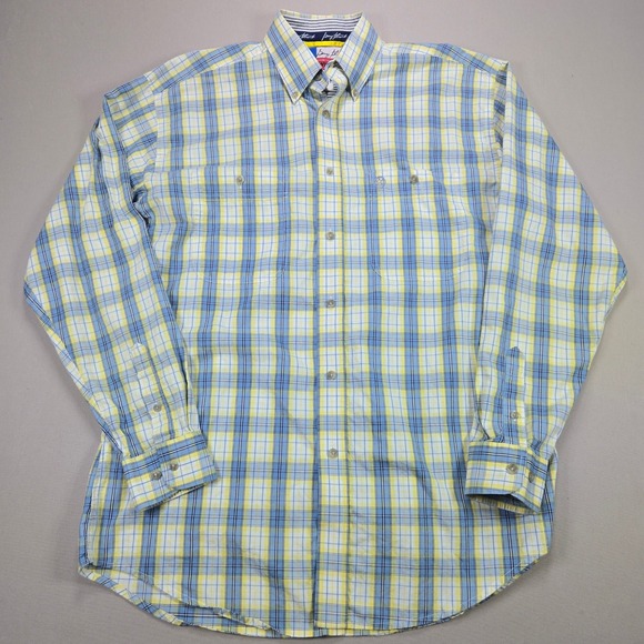 Wrangler Other - Wrangler George Strait Cowboy Cut Plaid Button Down Shirt Blue Yellow Men Size M